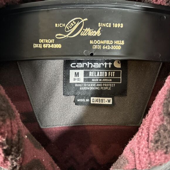 Carhartt Relaxed Fit Fleece Quarter-Snap Pullover Sz M Burgundy & Black Aztec - Picture 8 of 13